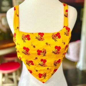 Urban Outfitters Yellow Cherry Print Crop Top